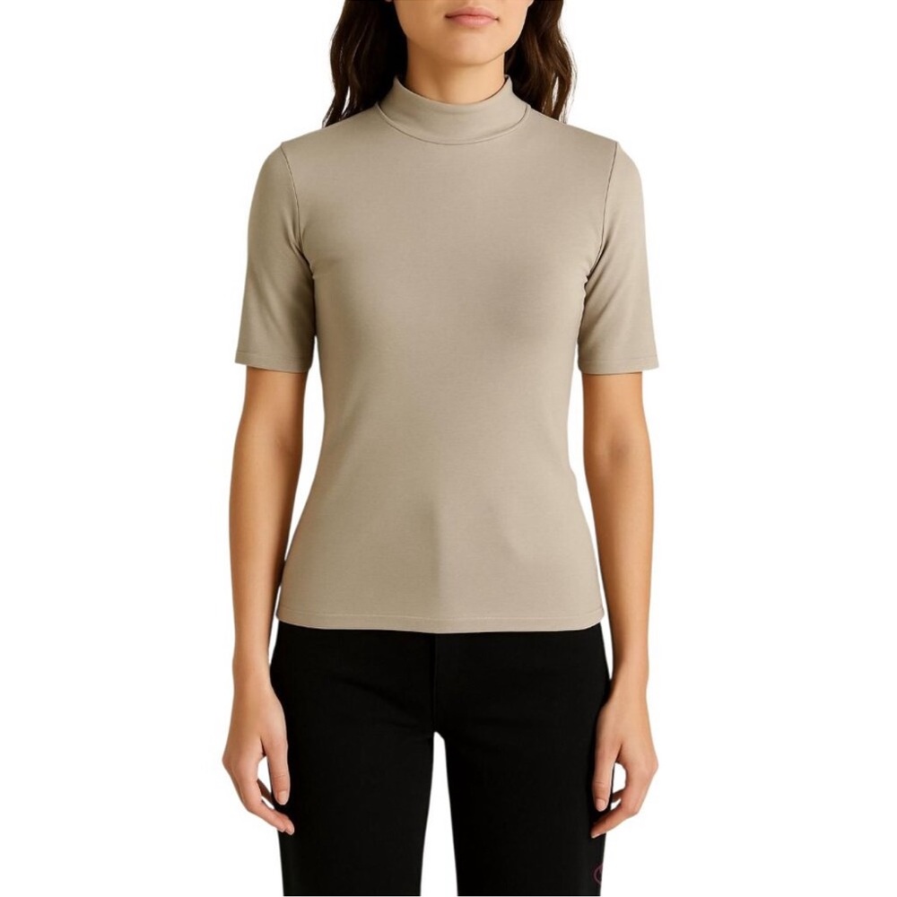 Universal Standard Women's Greige Mock Neck Pima Cotton T-Shirt Size medium
